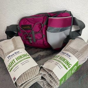 Hiking lot.  Thorlos Lightweight Hiking Socks and Youto Fanny pack.